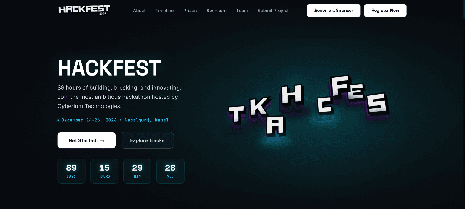 HackFest 2026 — Hackathon Management & Event Platform, web project by Cyberium Technologies Nepal